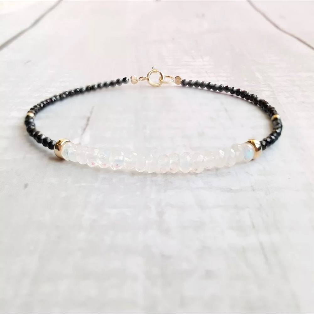 14k Moonstone Spinel Gemstone Gold Beaded Bracelet